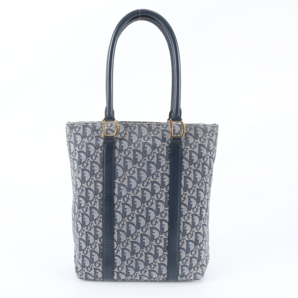 Christian Dior Trotter Leather Tote Bag Shoulder Handbag Navy Women's